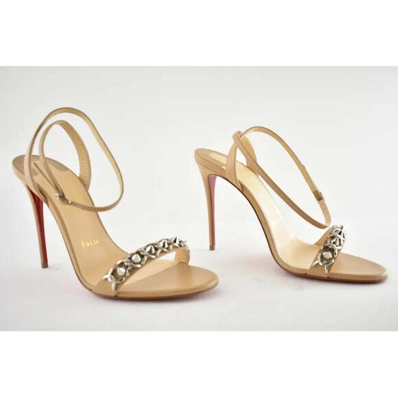 Christian Louboutin Loubigirl Chain 100 Nude Kid Ankle Strap Sandal Heel Pump 40 - Picture 4 of 12